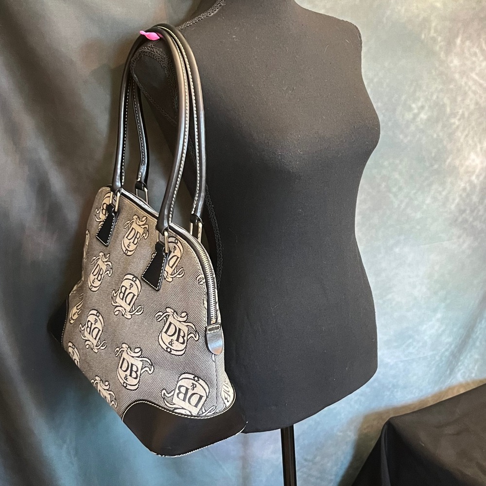 Dooney & Bourke Donegal Crest Dome Satchel Monogram Grey Black Leather Trim - Picture 5 of 16